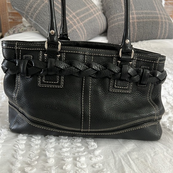 Coach Black Leather Hamptons Braided Satchel - Picture 2 of 6
